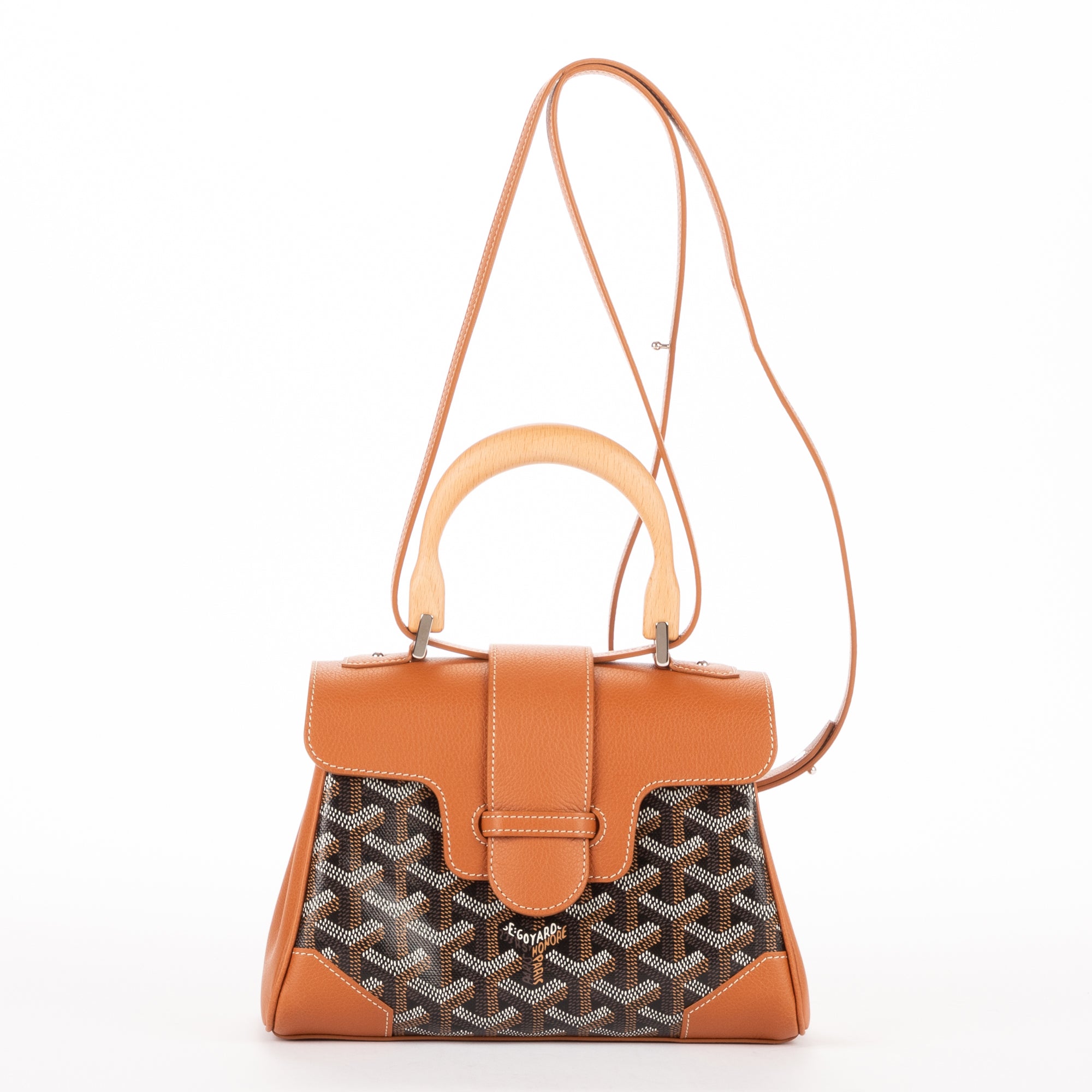 Handbag Saigon Mini Black Calfskin Leather/Goyardine Canvas