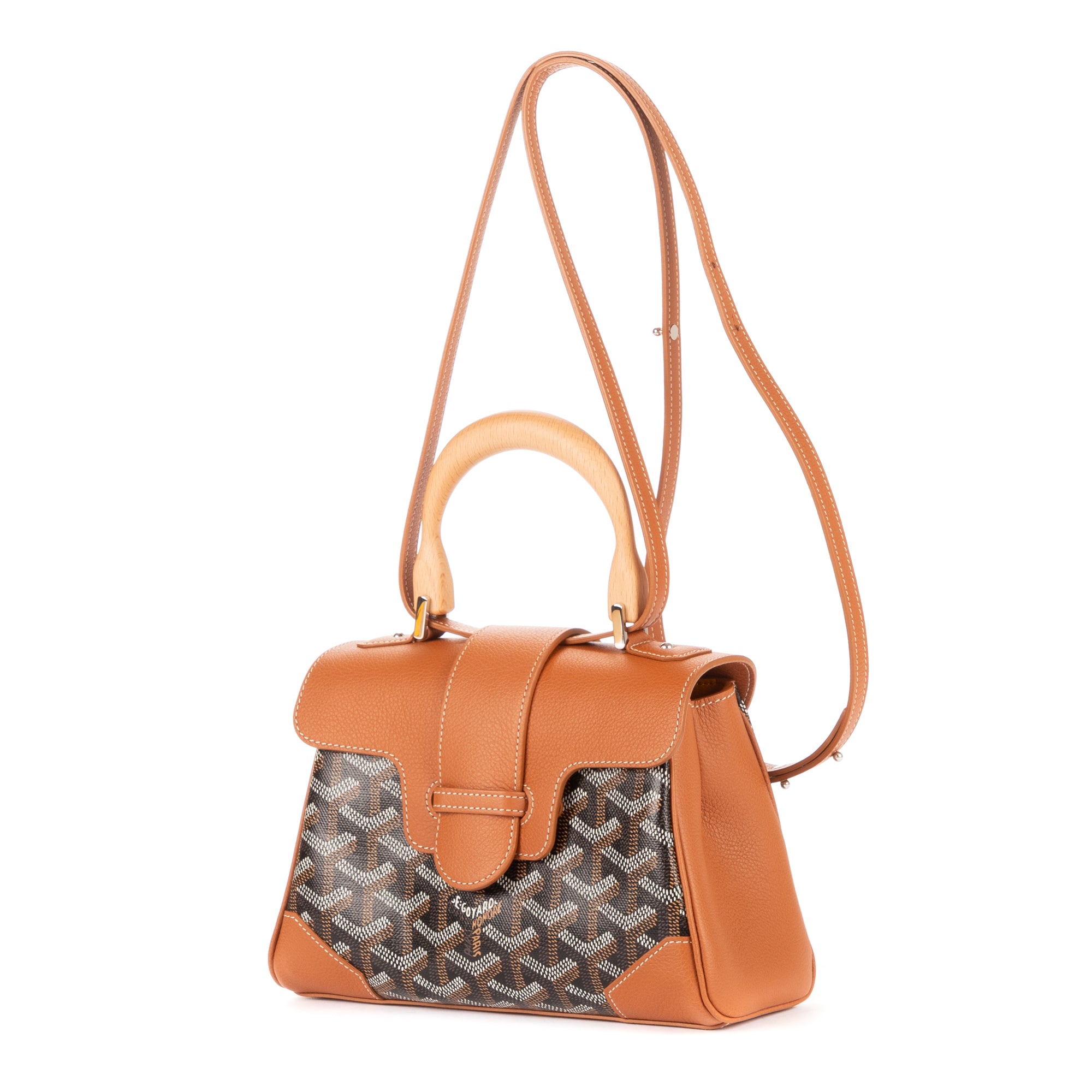 Handbag Saigon Mini Black Calfskin Leather/Goyardine Canvas