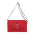 Shoulder Bag Wallet on Chain Red Grain de Poudre Chevron Quilted