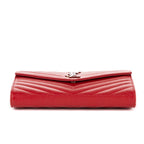 Shoulder Bag Wallet on Chain Red Grain de Poudre Chevron Quilted
