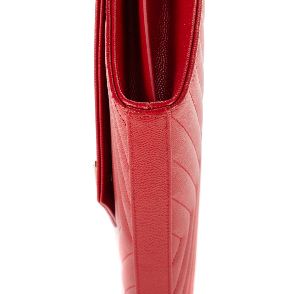 Shoulder Bag Wallet on Chain Red Grain de Poudre Chevron Quilted