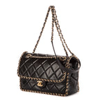 Shoulder Bag Flap Chain Black Calfskin