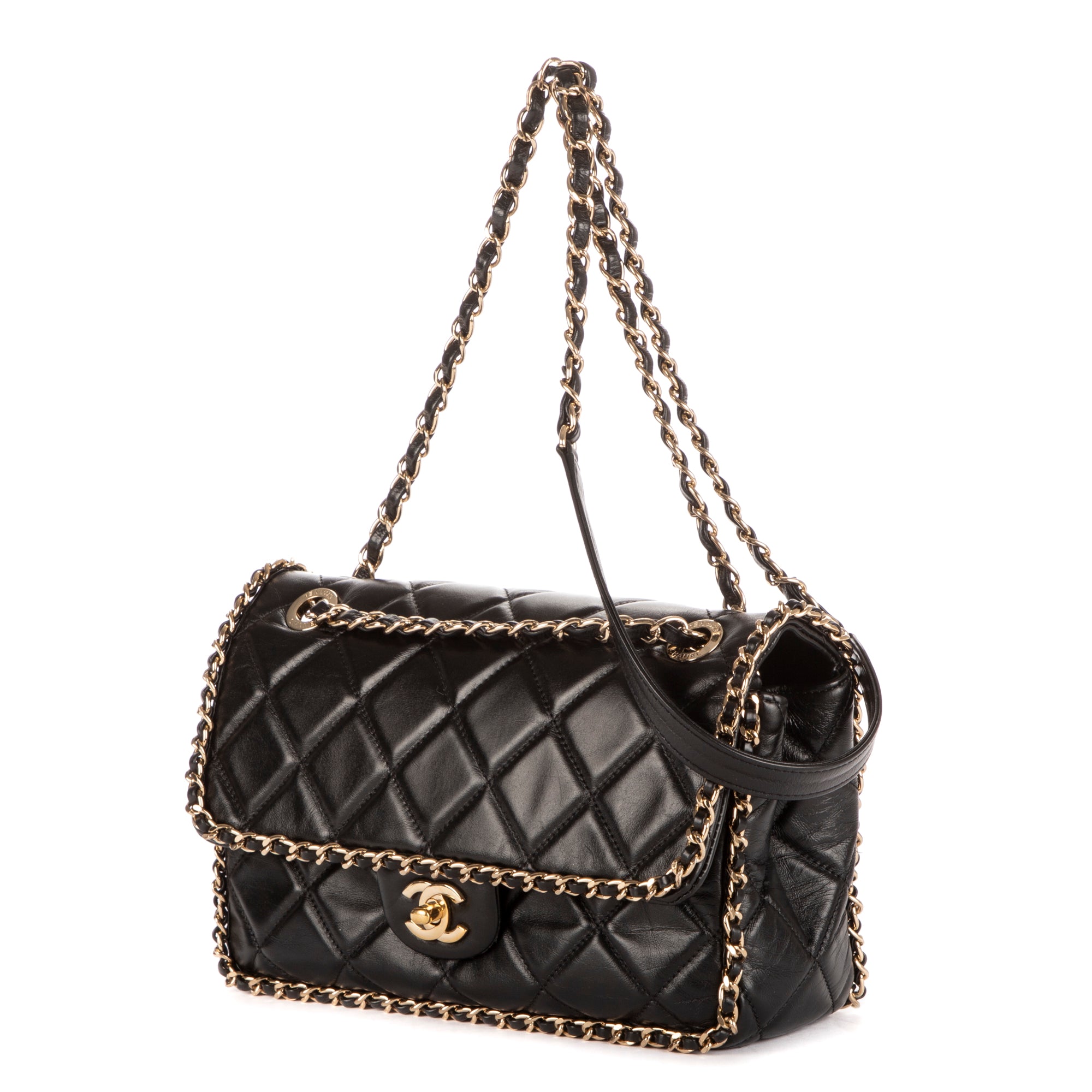 Shoulder Bag Flap Chain Black Calfskin