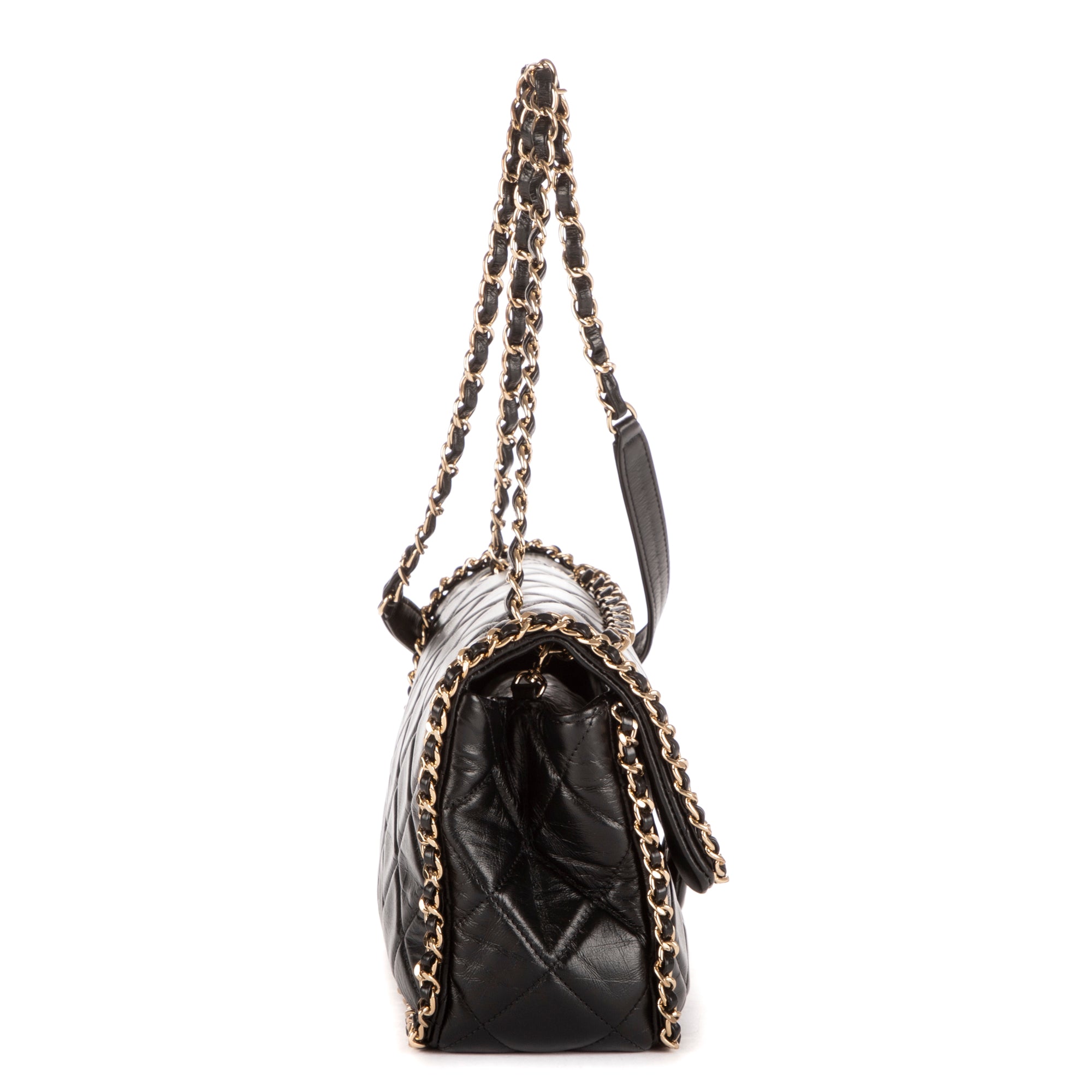 Shoulder Bag Flap Chain Black Calfskin