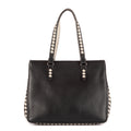 Sac porté épaule cabas noir en cuir intrecciato