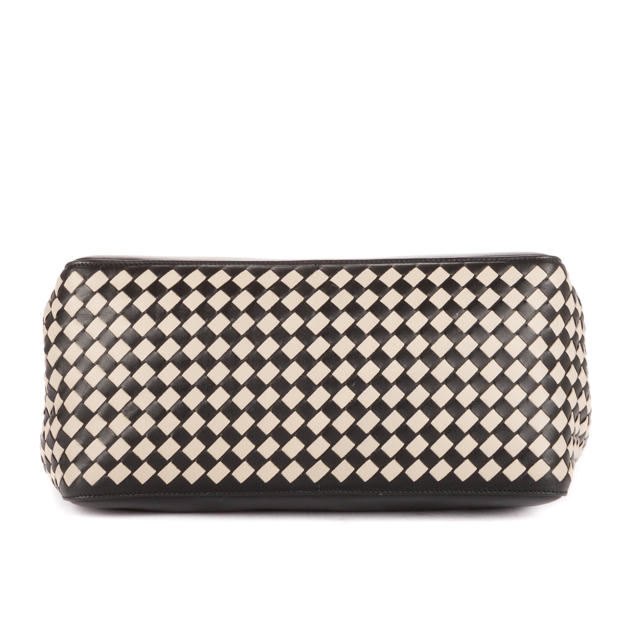 Sac porté épaule cabas noir en cuir intrecciato
