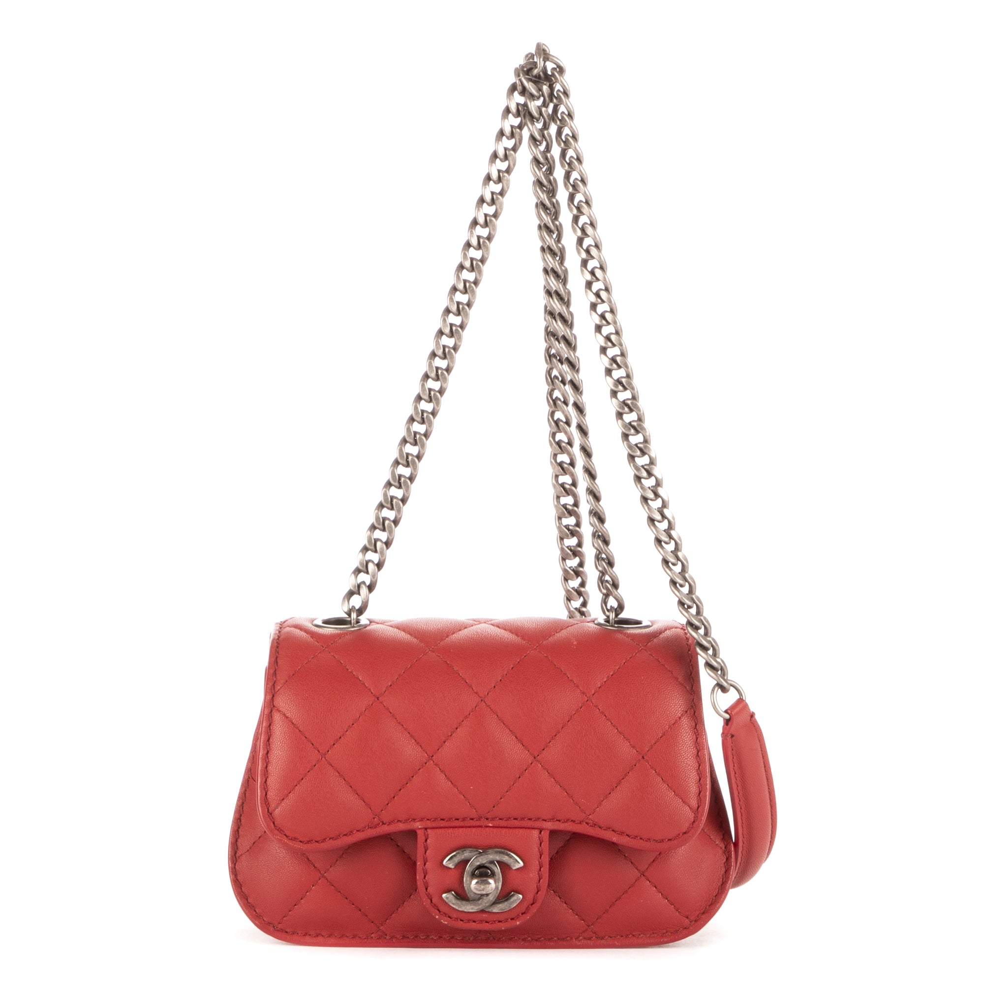 Bolso de Hombro Cadena Pequeño Bandolera Piel de Cordero Roja Acolchada