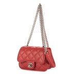 Bolso de Hombro Cadena Pequeño Bandolera Piel de Cordero Roja Acolchada