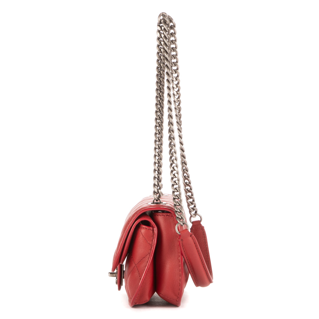 Bolso de Hombro Cadena Pequeño Bandolera Piel de Cordero Roja Acolchada
