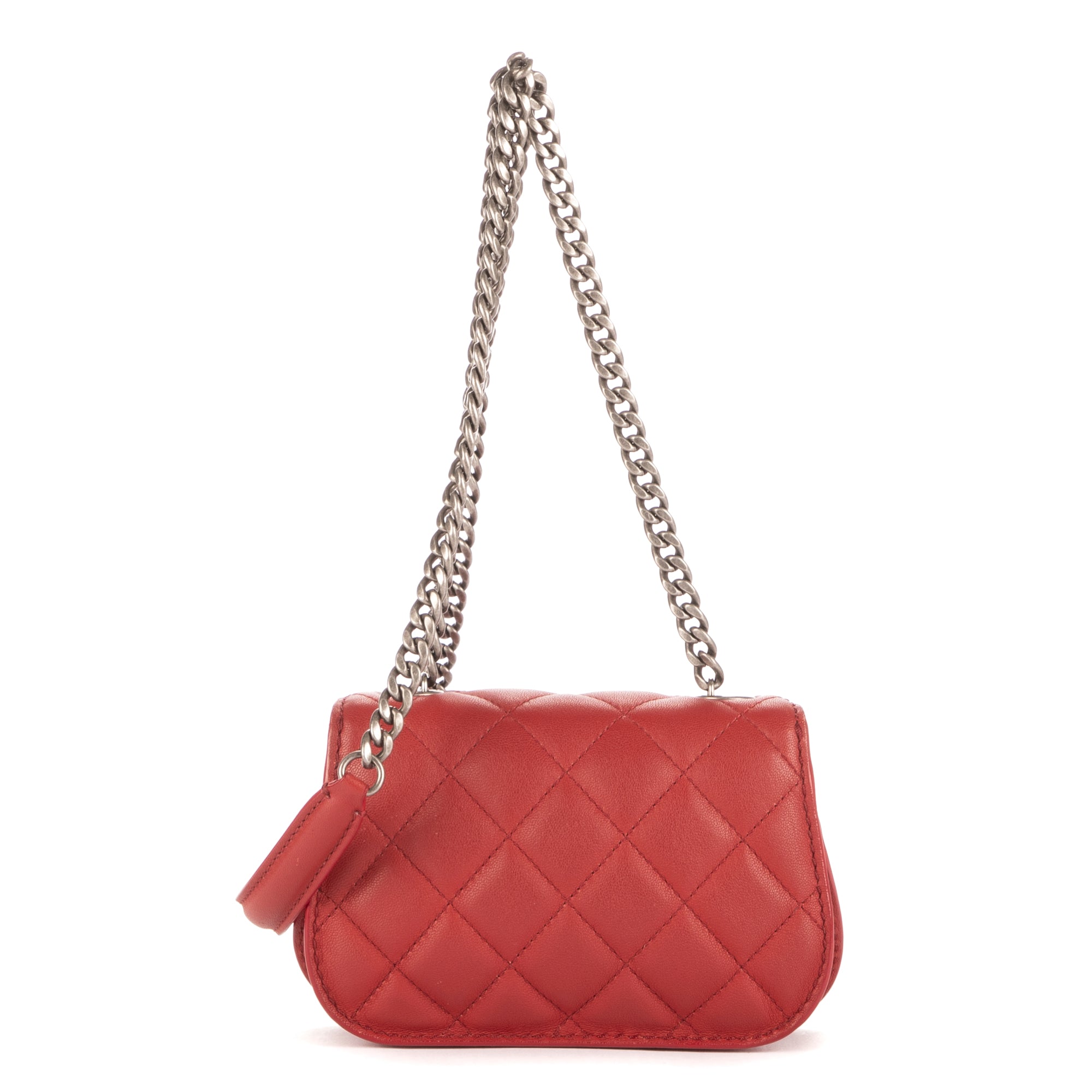 Bolso de Hombro Cadena Pequeño Bandolera Piel de Cordero Roja Acolchada