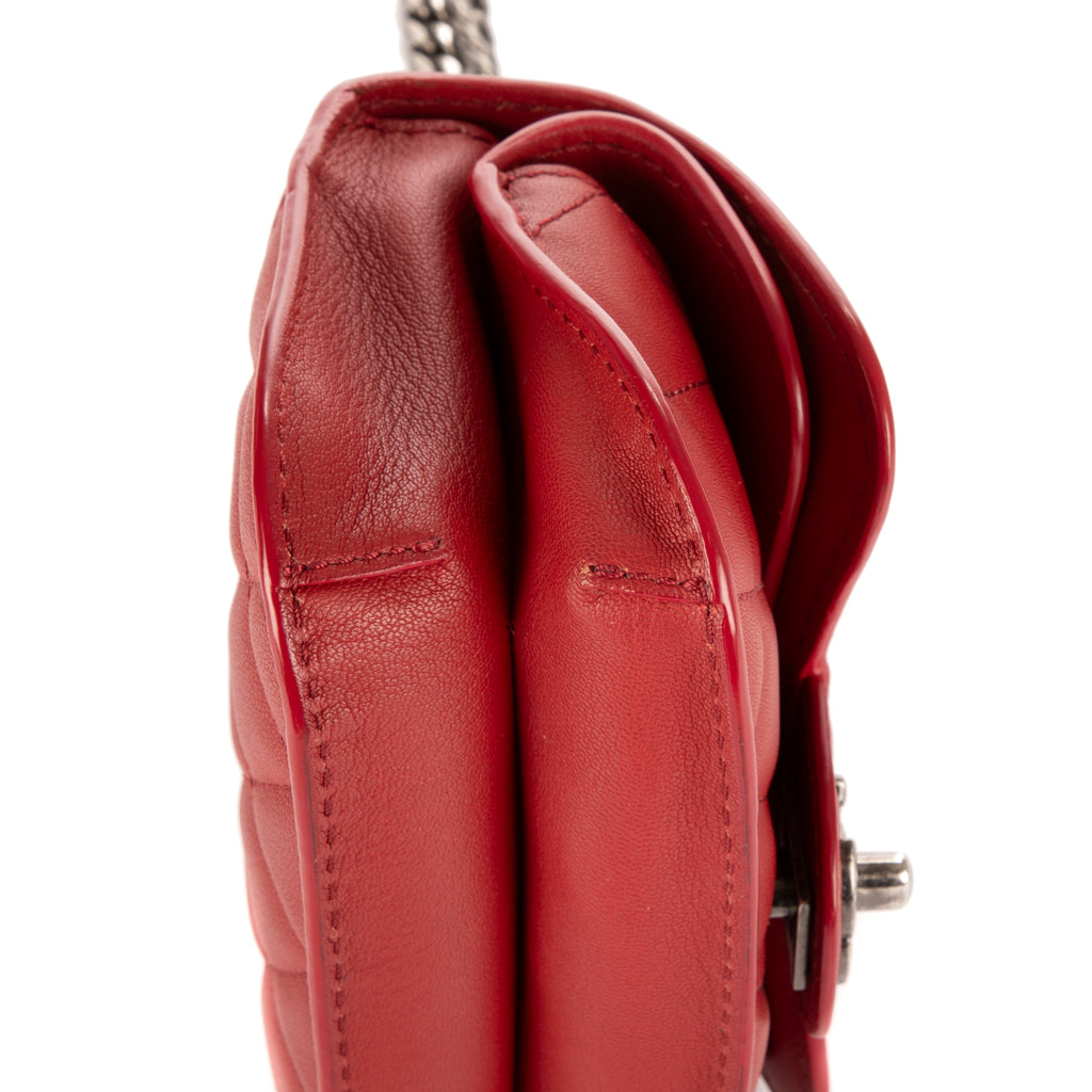Bolso de Hombro Cadena Pequeño Bandolera Piel de Cordero Roja Acolchada