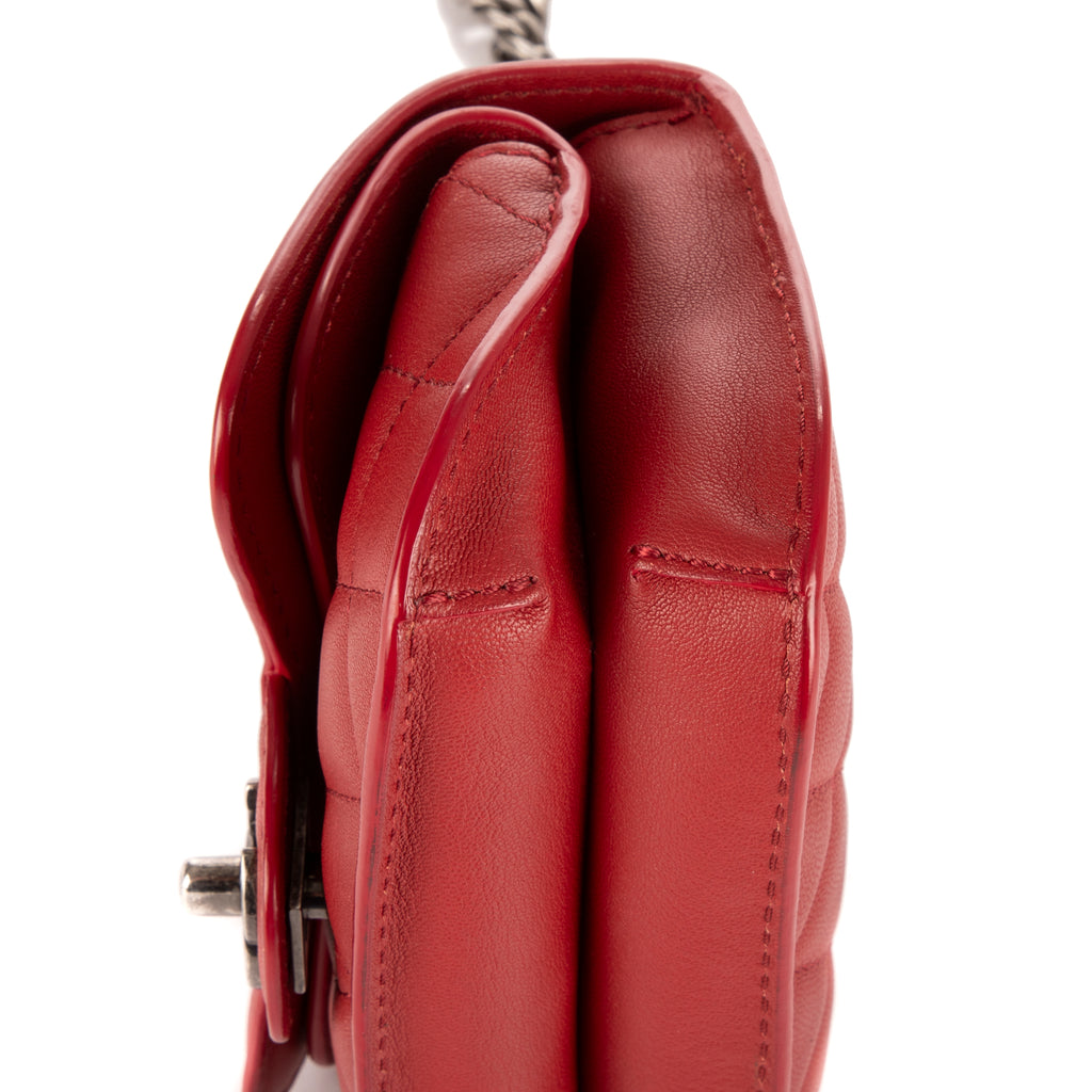 Bolso de Hombro Cadena Pequeño Bandolera Piel de Cordero Roja Acolchada