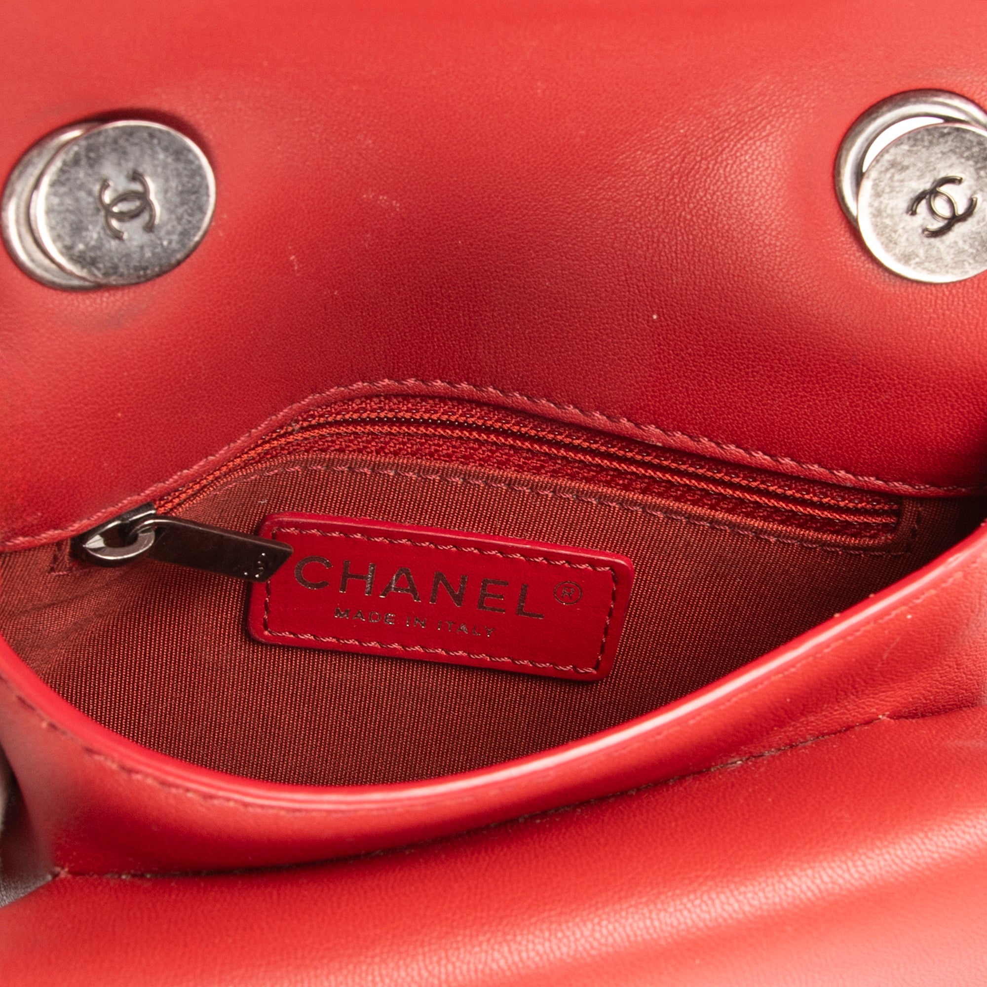 Bolso de Hombro Cadena Pequeño Bandolera Piel de Cordero Roja Acolchada