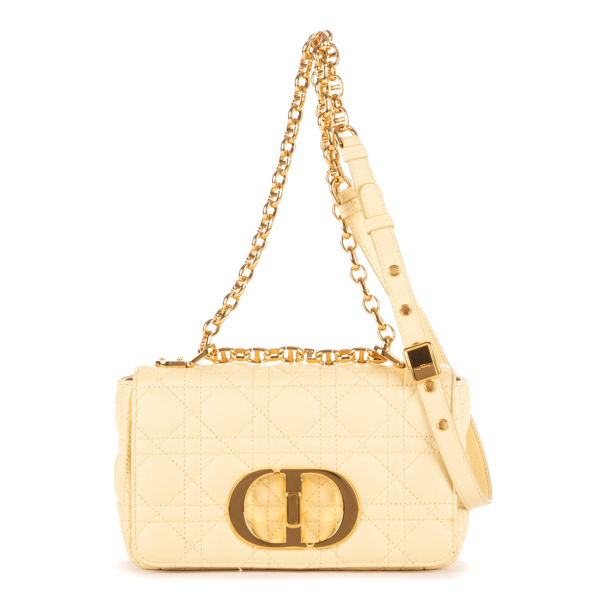 Bolso de hombro Caro Crossbody pequeño de cuero Cannage vainilla
