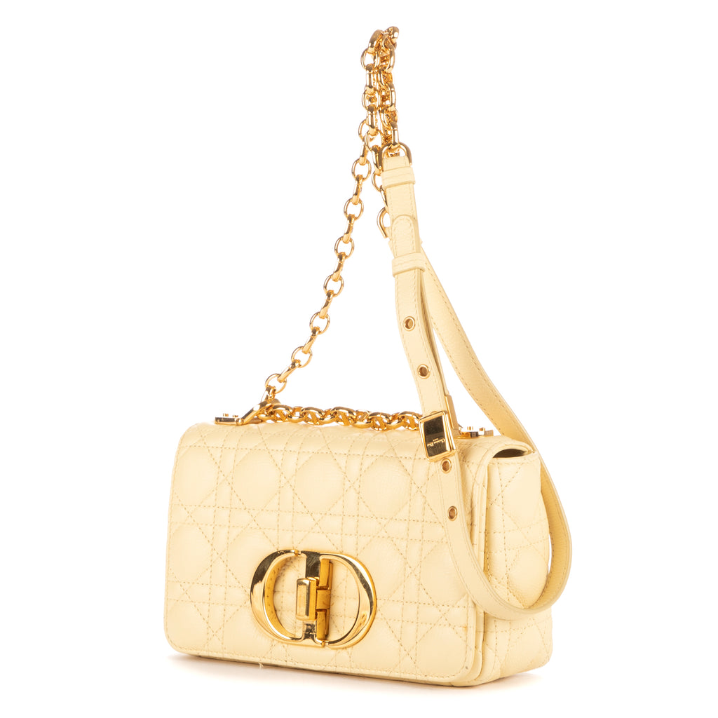 Bolso de hombro Caro Crossbody pequeño de cuero Cannage vainilla