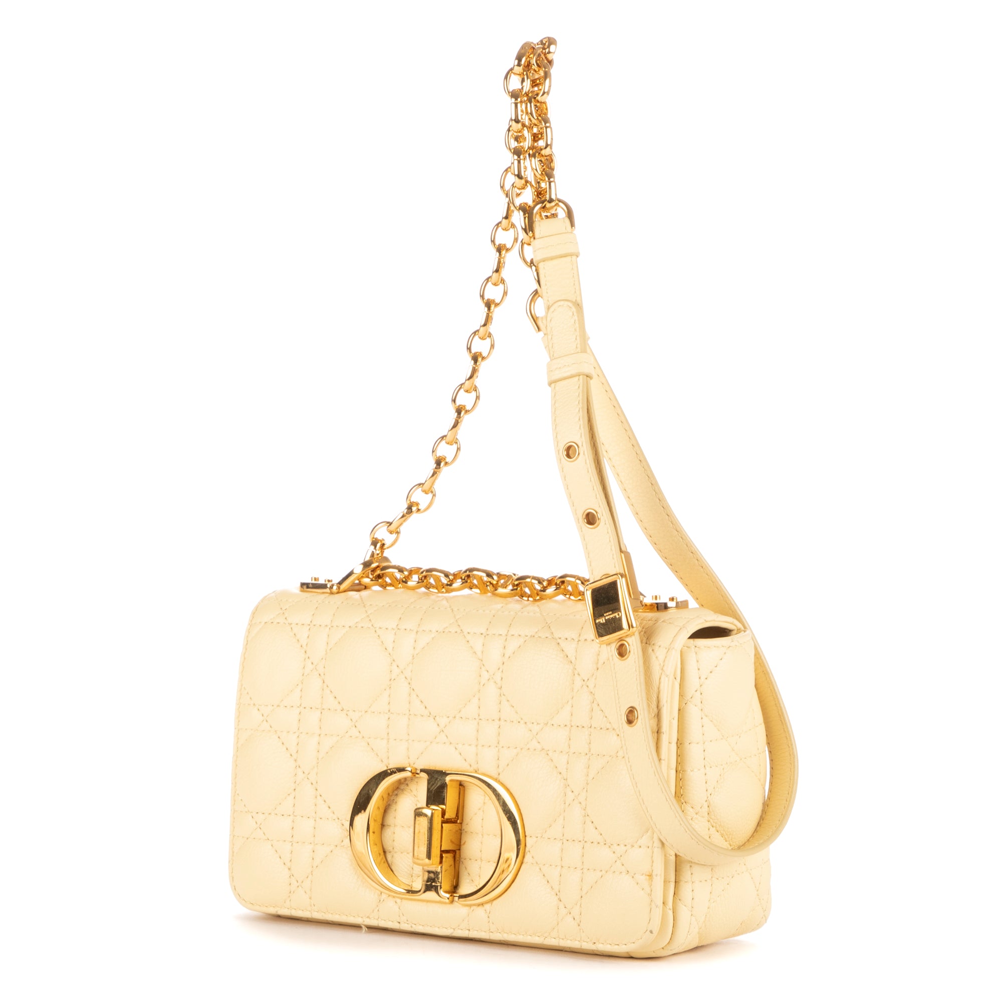 Bolso de hombro Caro Crossbody pequeño de cuero Cannage vainilla
