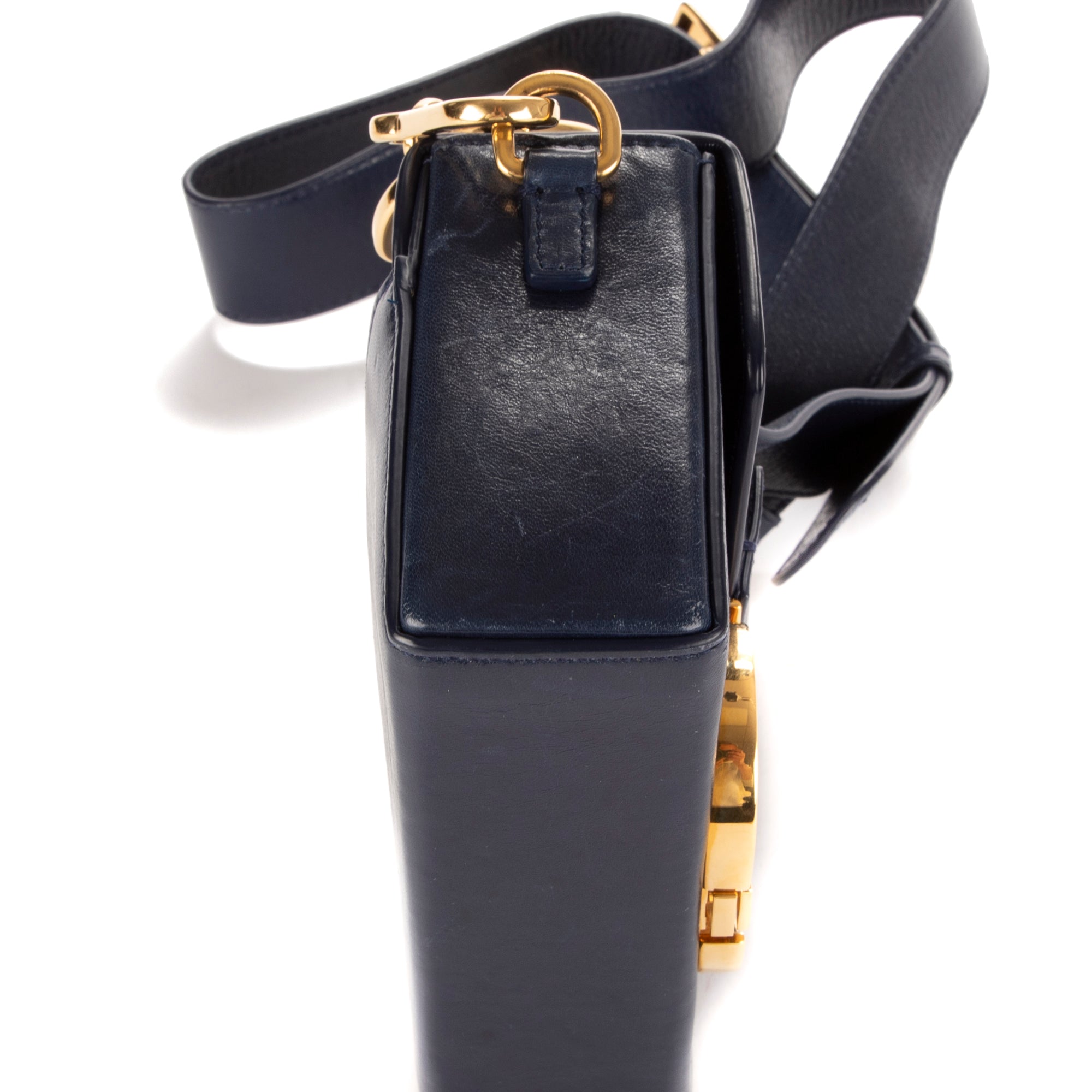 Bolso de Hombro Montaigne Small Box Piel de Becerro Azul Marino