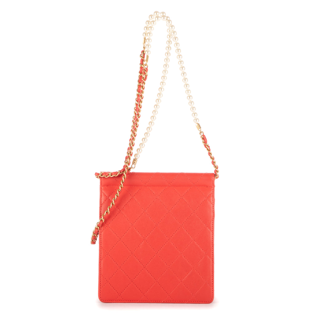 Shoulder Bag Vintage Pearl Wallet on Chain Red Calfskin Quilted Leather