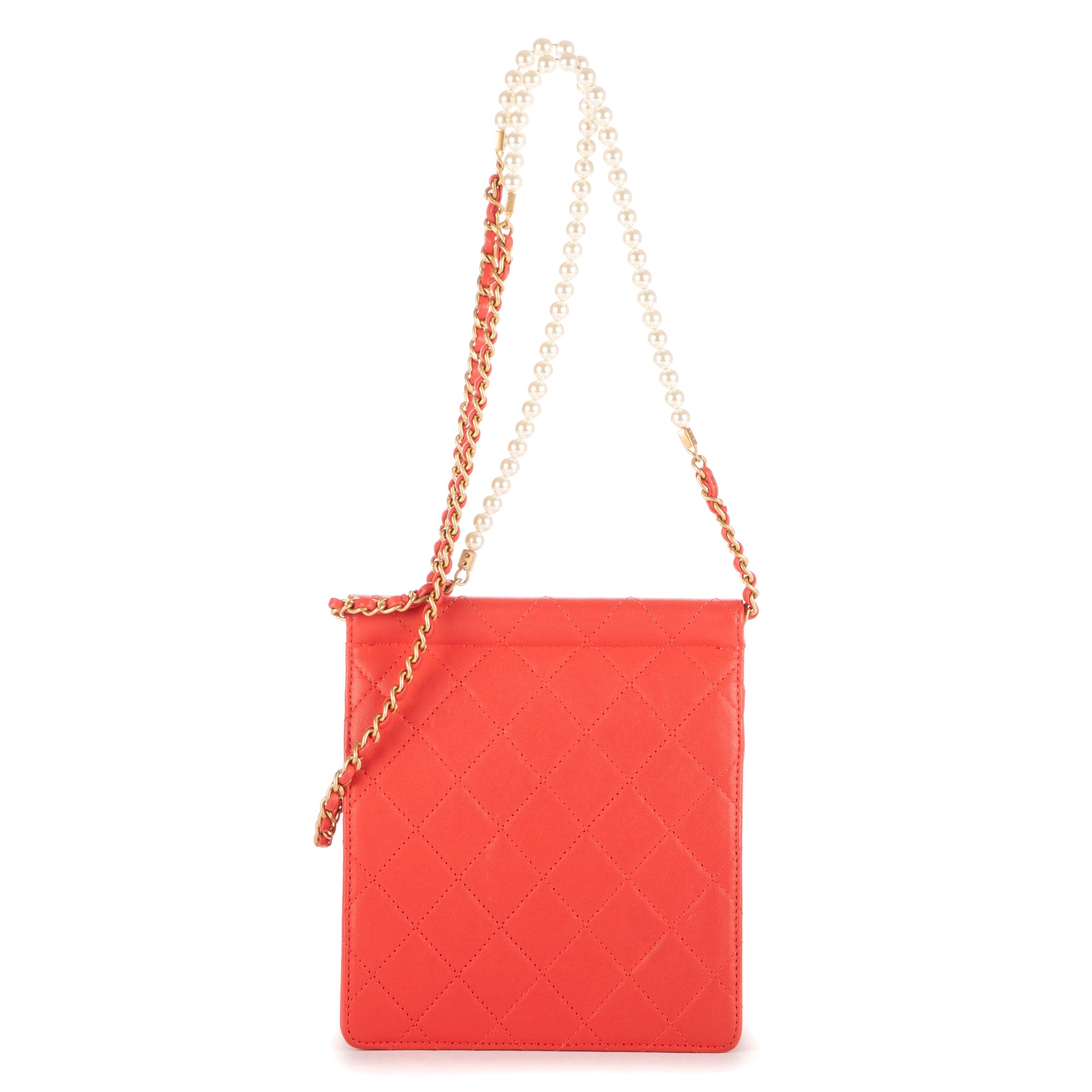 Shoulder Bag Vintage Pearl Wallet on Chain Red Calfskin Quilted Leather