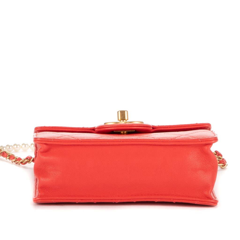 Shoulder Bag Vintage Pearl Wallet on Chain Red Calfskin Quilted Leather