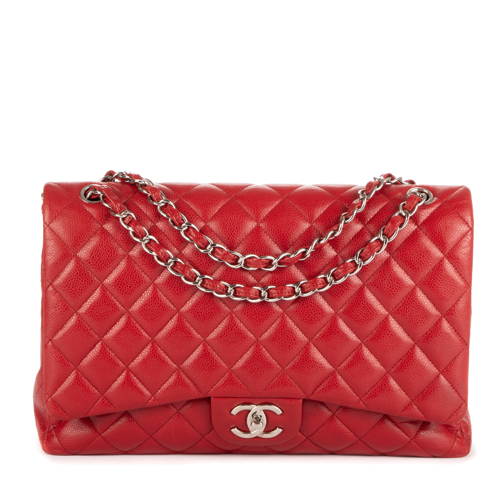Bolso de Hombro Clásico Maxi Jumbo Doble Solapa Maxi Piel Acolchada Caviar Roja