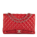 Bolso de Hombro Clásico Maxi Jumbo Doble Solapa Maxi Piel Acolchada Caviar Roja