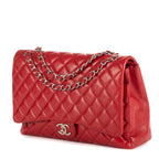 Bolso de Hombro Clásico Maxi Jumbo Doble Solapa Maxi Piel Acolchada Caviar Roja