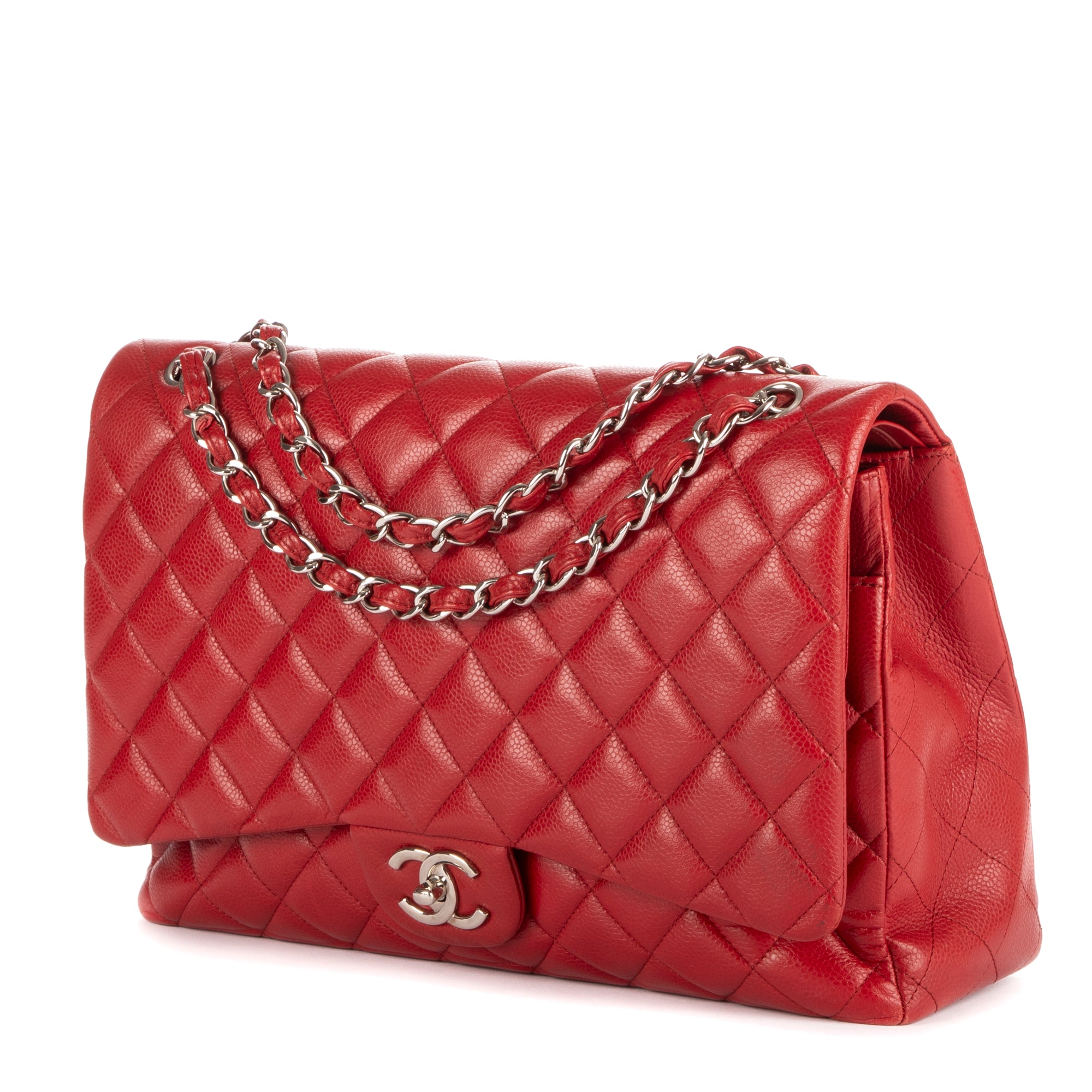 Bolso de Hombro Clásico Maxi Jumbo Doble Solapa Maxi Piel Acolchada Caviar Roja