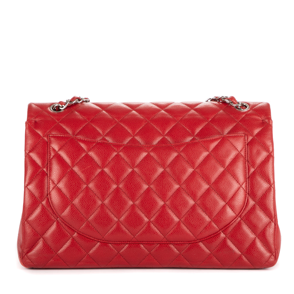 Bolso de Hombro Clásico Maxi Jumbo Doble Solapa Maxi Piel Acolchada Caviar Roja