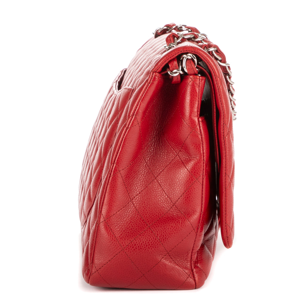 Bolso de Hombro Clásico Maxi Jumbo Doble Solapa Maxi Piel Acolchada Caviar Roja