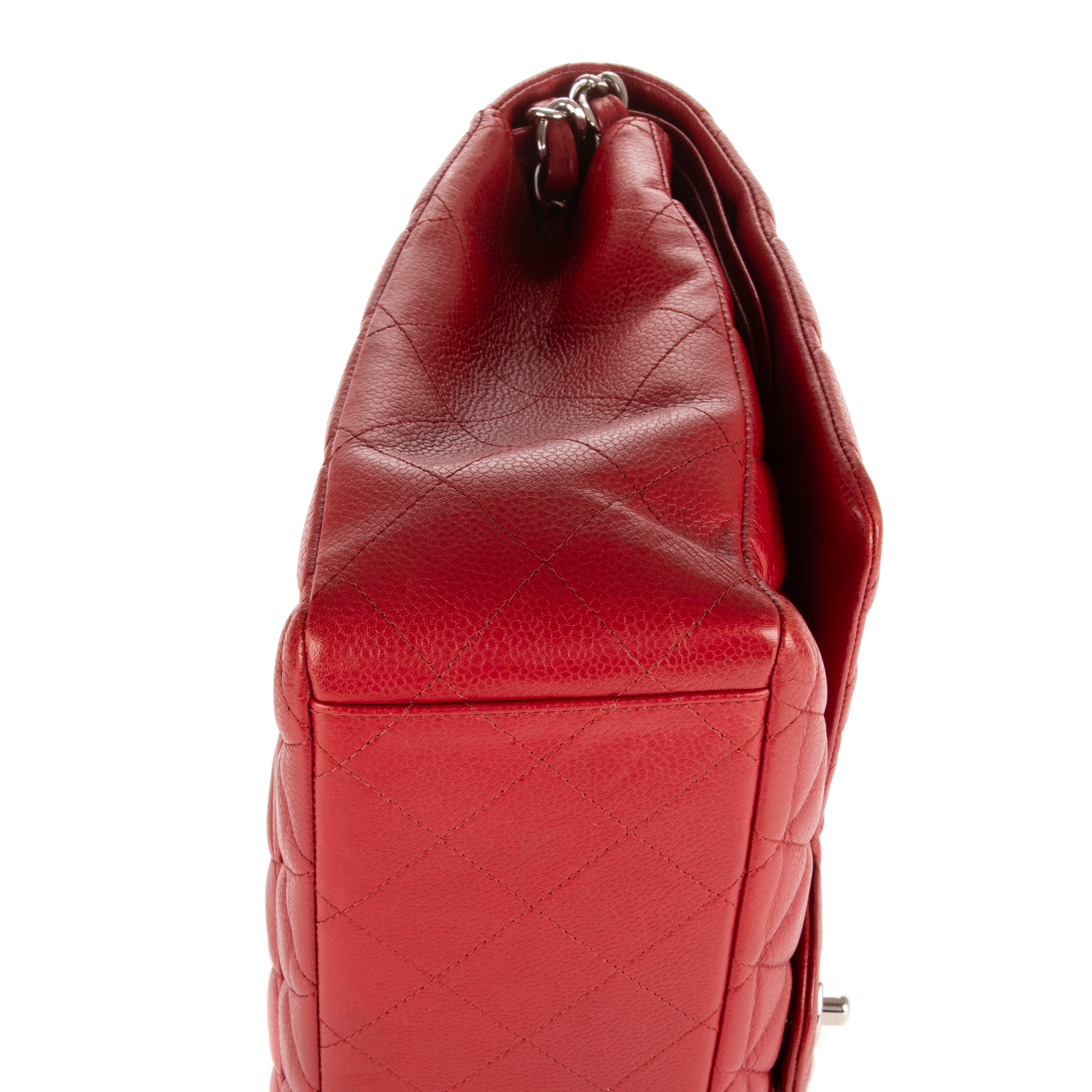 Bolso de Hombro Clásico Maxi Jumbo Doble Solapa Maxi Piel Acolchada Caviar Roja