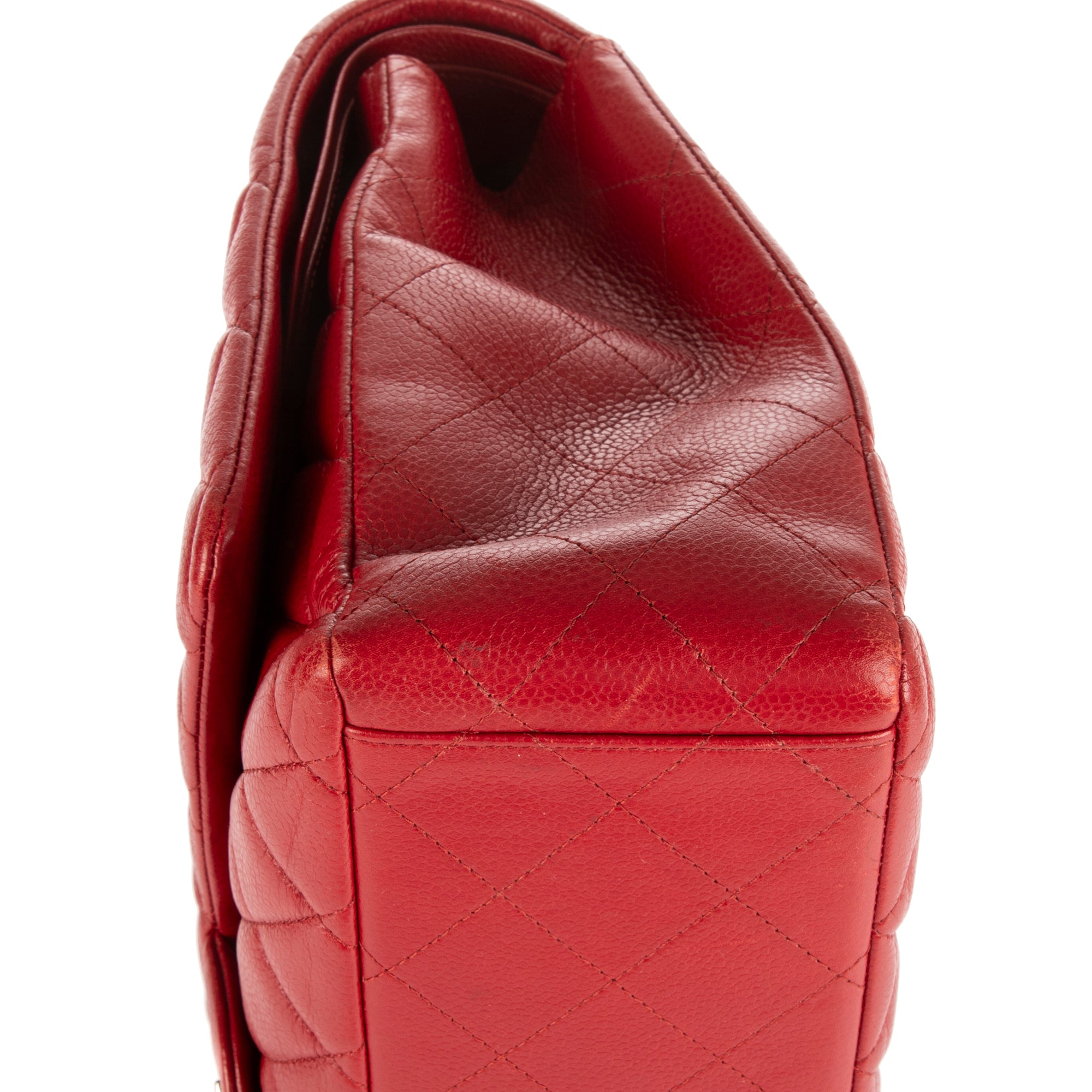 Bolso de Hombro Clásico Maxi Jumbo Doble Solapa Maxi Piel Acolchada Caviar Roja