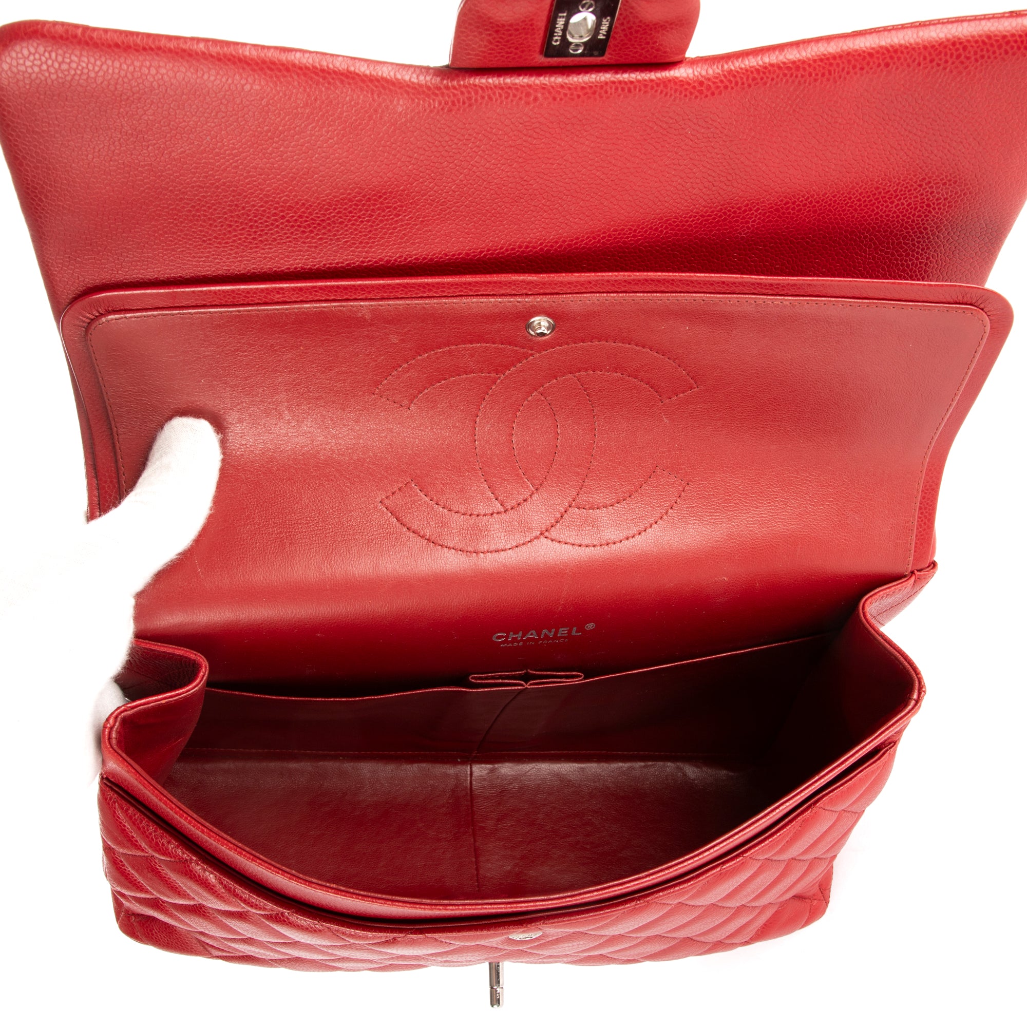 Bolso de Hombro Clásico Maxi Jumbo Doble Solapa Maxi Piel Acolchada Caviar Roja