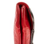 Bolso de hombro con cadena solapa única de piel de becerro roja brillante