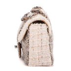 Shoulder Bag Vintage Tweed Turnlock Single Flap Beige Tweed Quilted Canvas