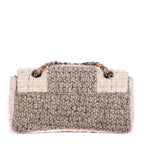 Shoulder Bag Vintage Tweed Turnlock Single Flap Beige Tweed Quilted Canvas