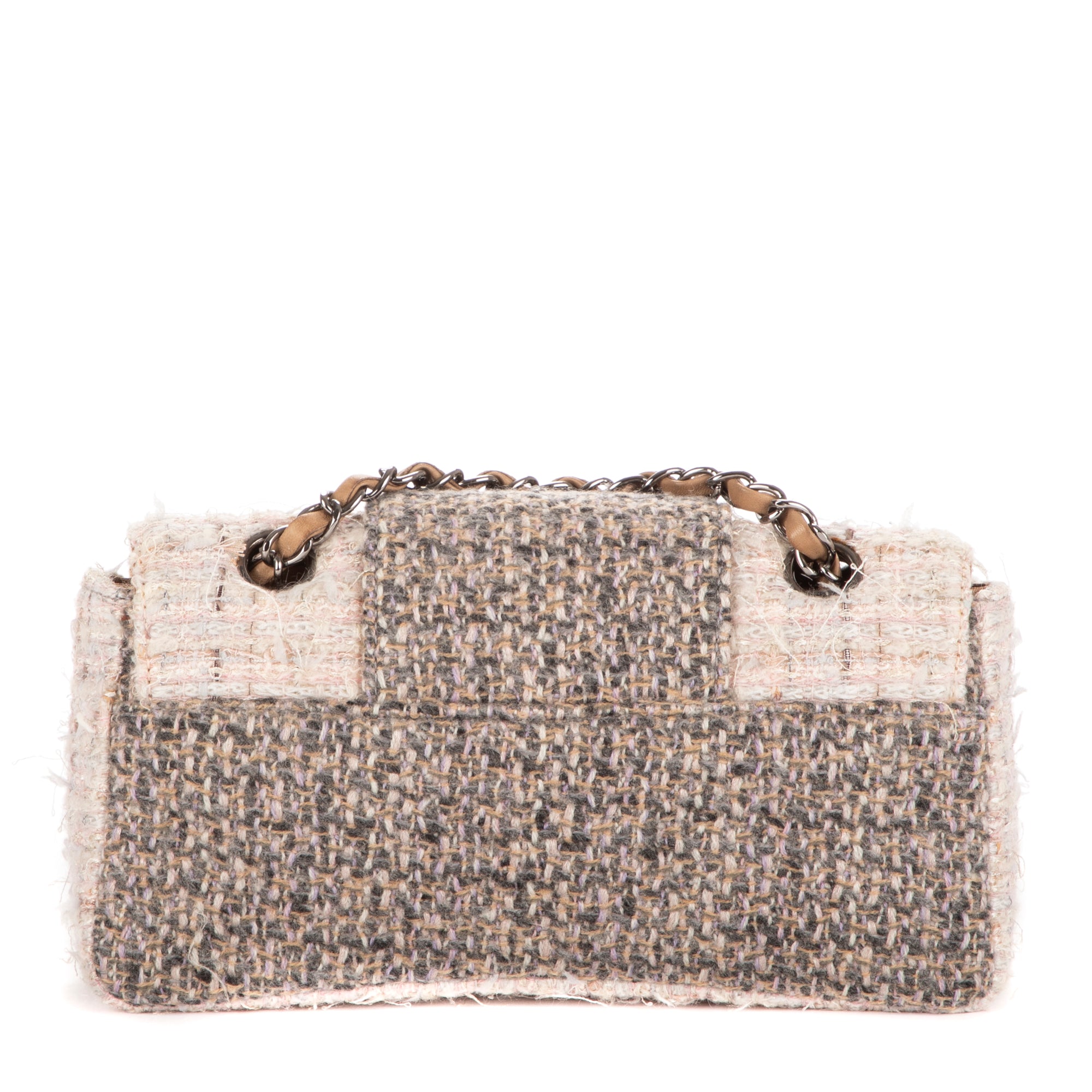 Shoulder Bag Vintage Tweed Turnlock Single Flap Beige Tweed Quilted Canvas
