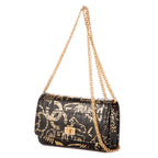 Sac à bandoulière 2.55 Graffiti Crocodile Reissue Portefeuille sur chaîne en cuir de veau noir embossé crocodile