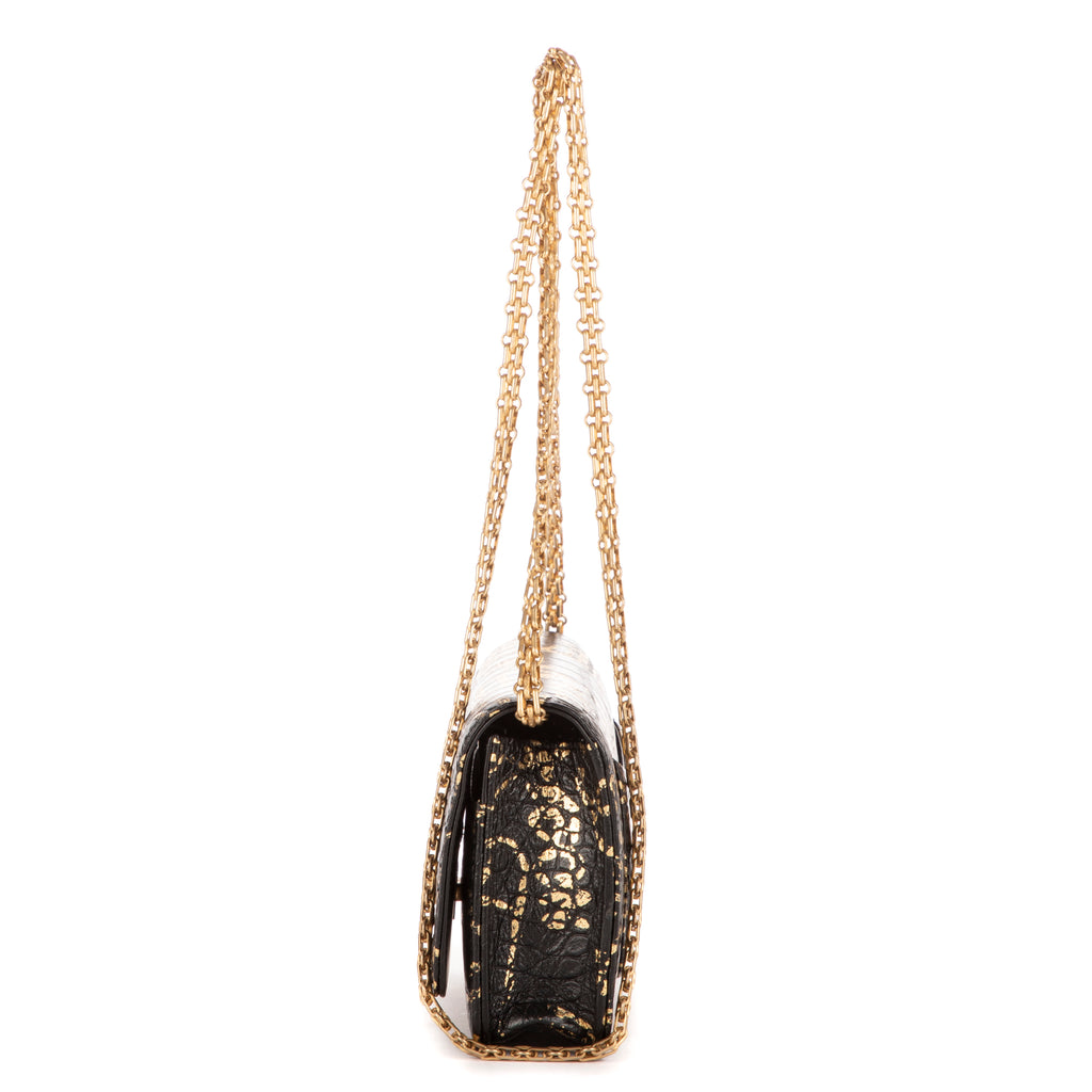 Shoulder Bag 2.55 Graffiti Crocodile Reissue Wallet On Chain Black Calfskin Crocodile Embossed Leather