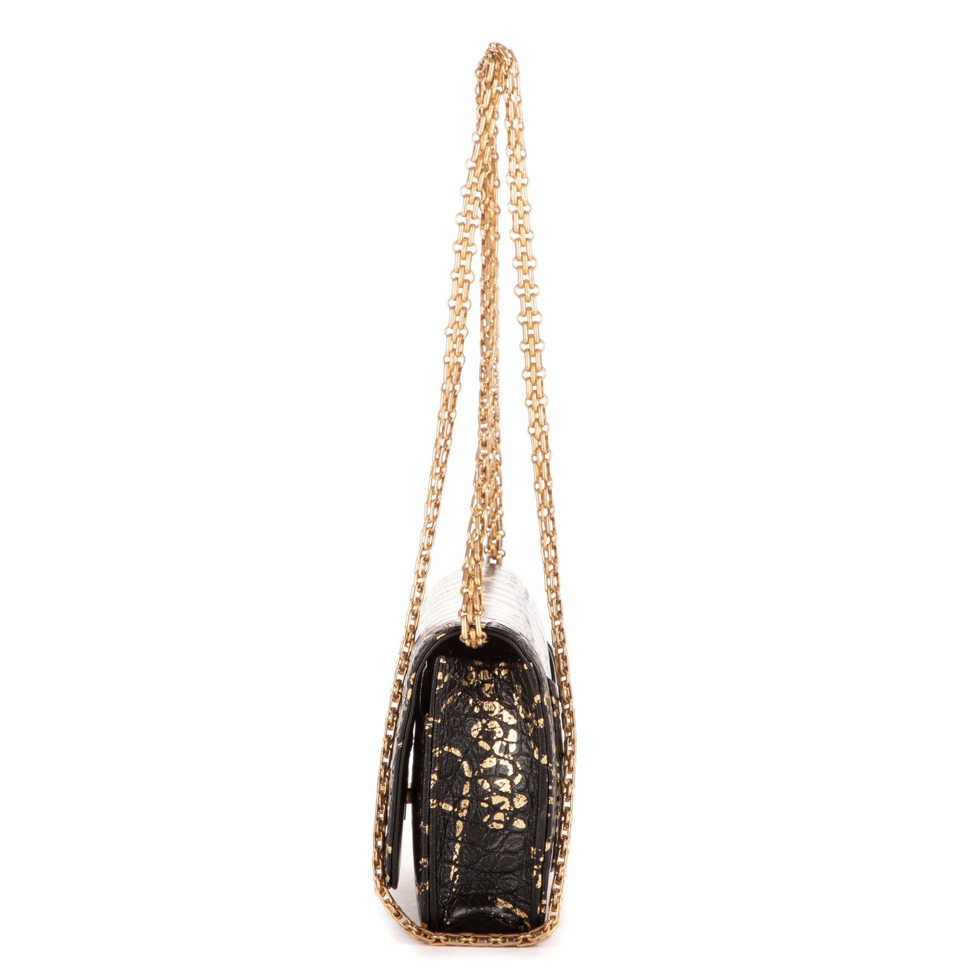 Shoulder Bag 2.55 Graffiti Crocodile Reissue Wallet On Chain Black Calfskin Crocodile Embossed Leather
