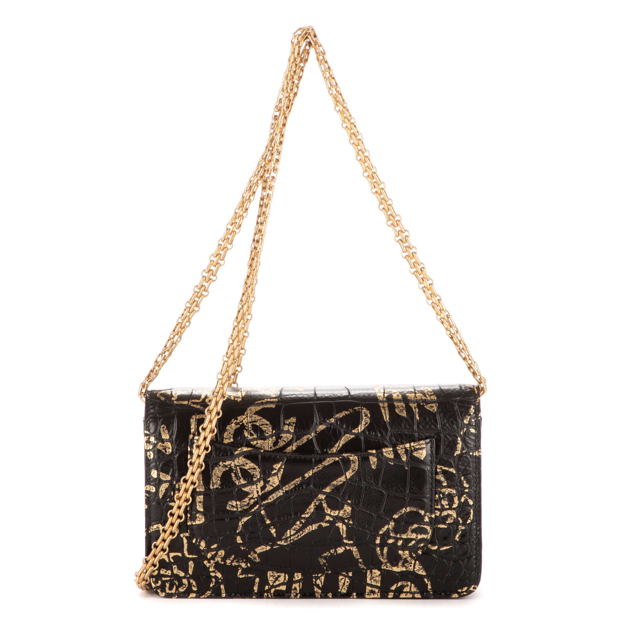 Shoulder Bag 2.55 Graffiti Crocodile Reissue Wallet On Chain Black Calfskin Crocodile Embossed Leather