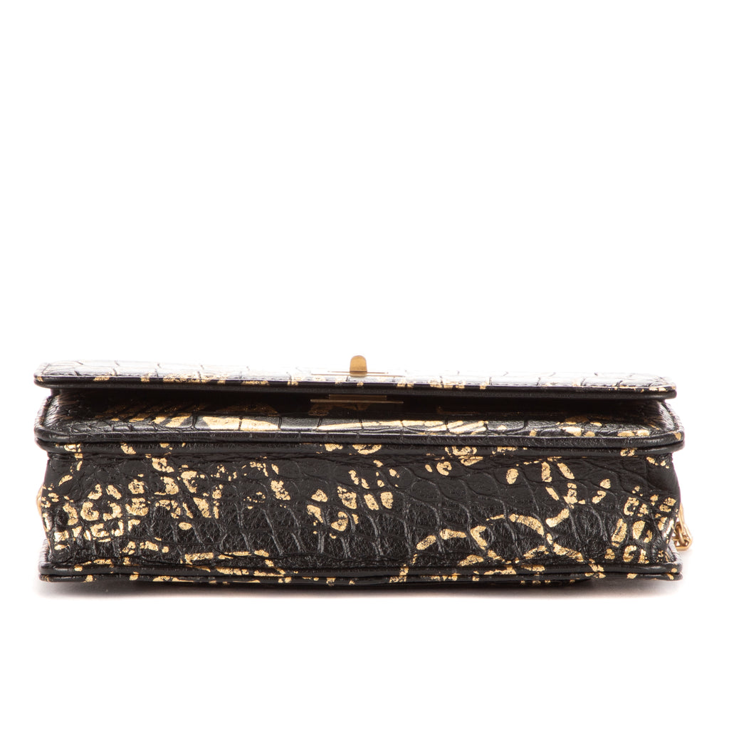 Sac à bandoulière 2.55 Graffiti Crocodile Reissue Portefeuille sur chaîne en cuir de veau noir embossé crocodile