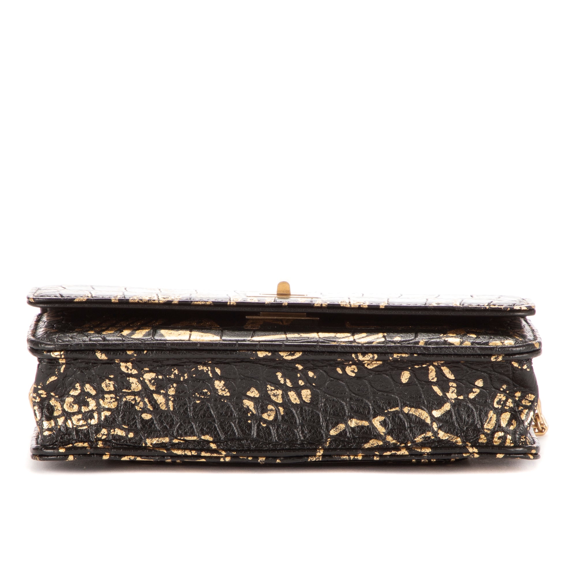 Sac à bandoulière 2.55 Graffiti Crocodile Reissue Portefeuille sur chaîne en cuir de veau noir embossé crocodile