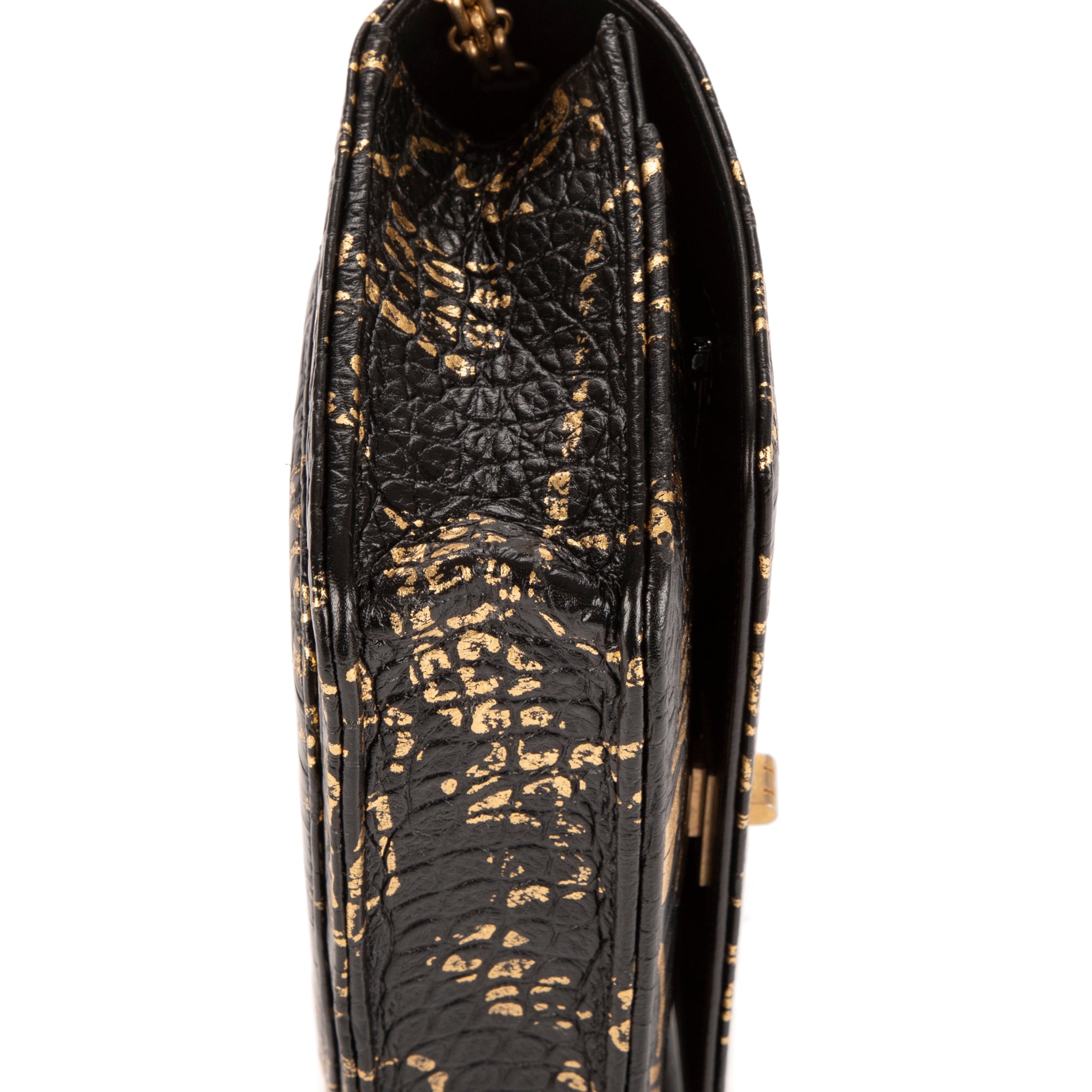 Shoulder Bag 2.55 Graffiti Crocodile Reissue Wallet On Chain Black Calfskin Crocodile Embossed Leather