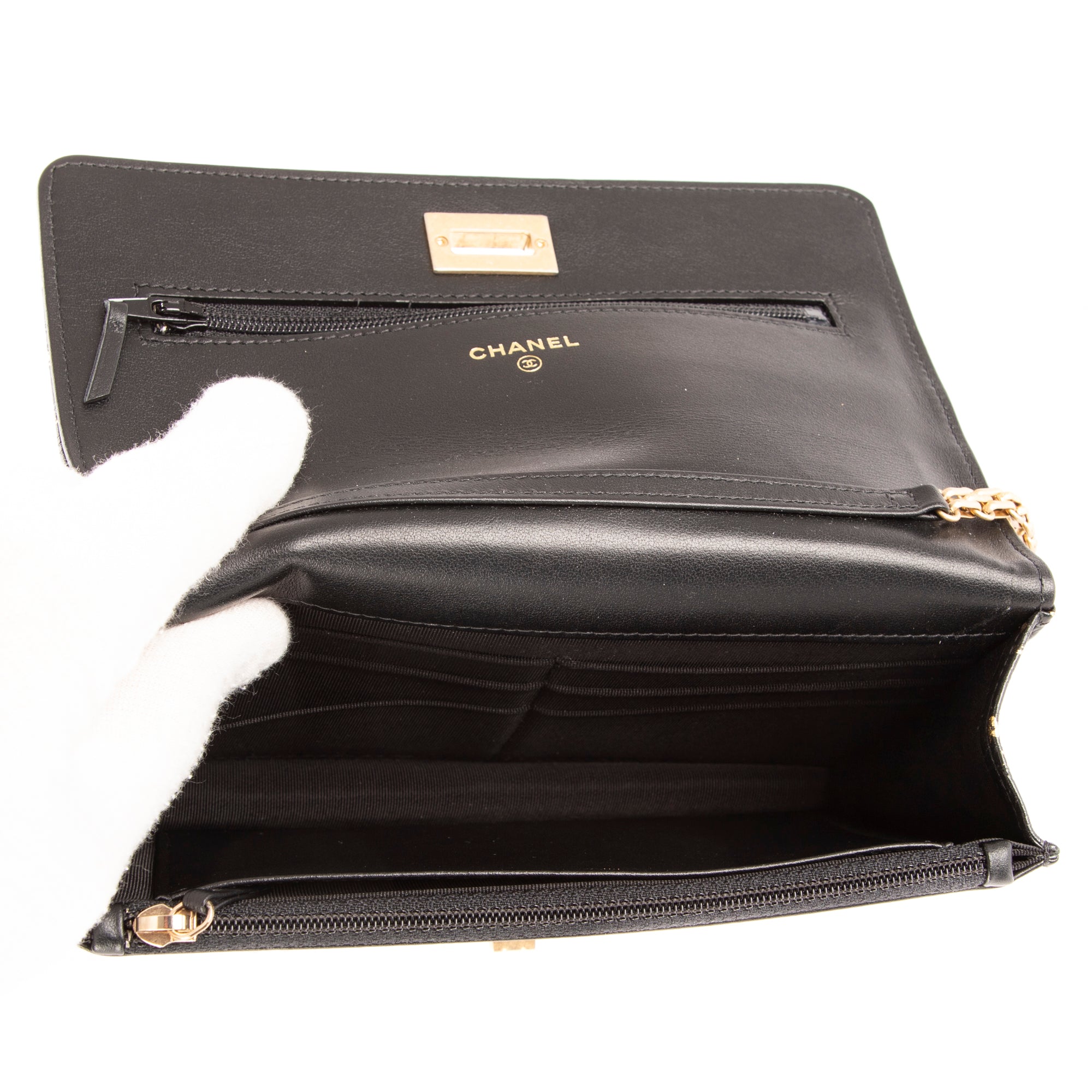 Shoulder Bag 2.55 Graffiti Crocodile Reissue Wallet On Chain Black Calfskin Crocodile Embossed Leather