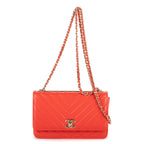 Bolso Bandolera Cartera con Cadena Naranja Piel Acolchada Chevron de Moda