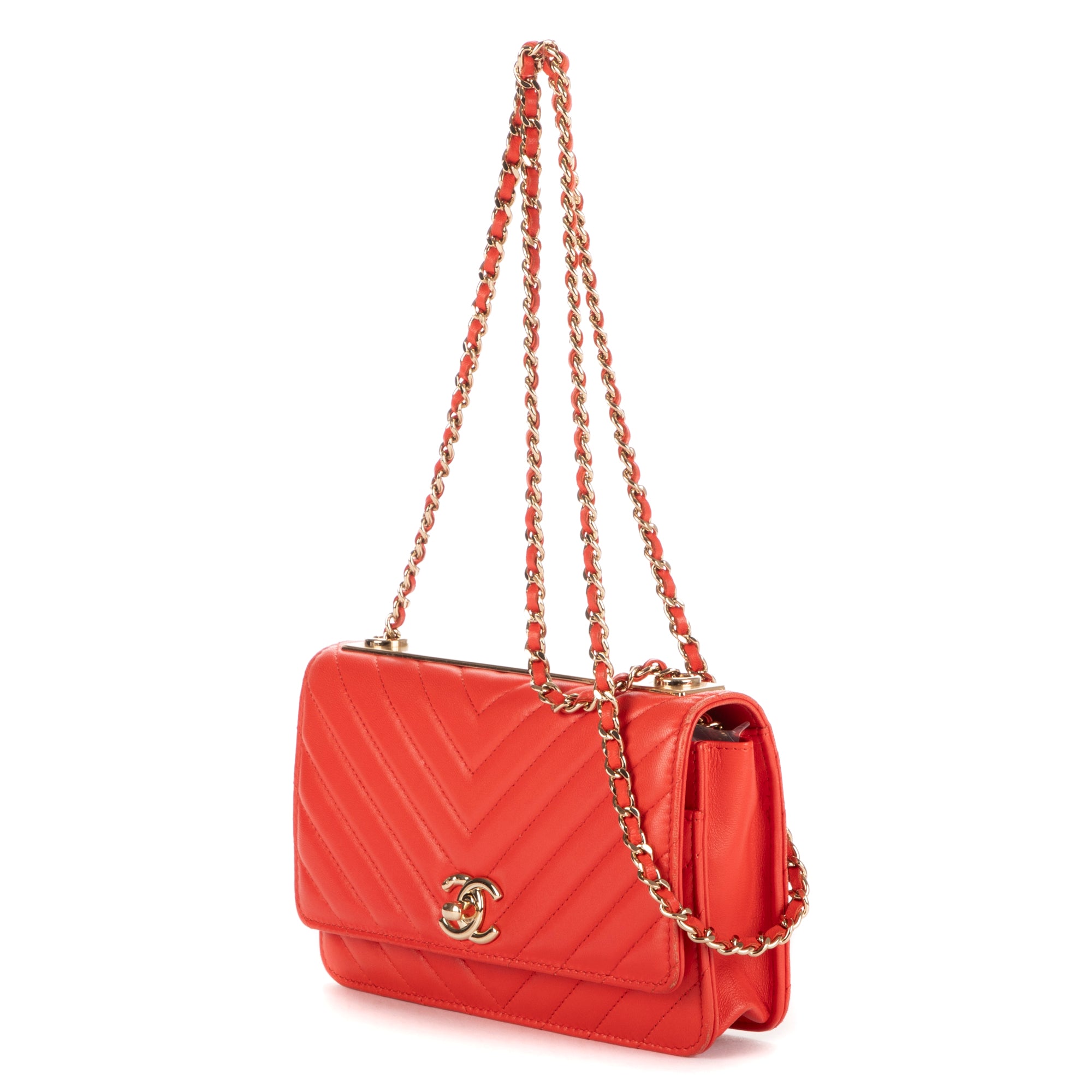 Bolso Bandolera Cartera con Cadena Naranja Piel Acolchada Chevron de Moda