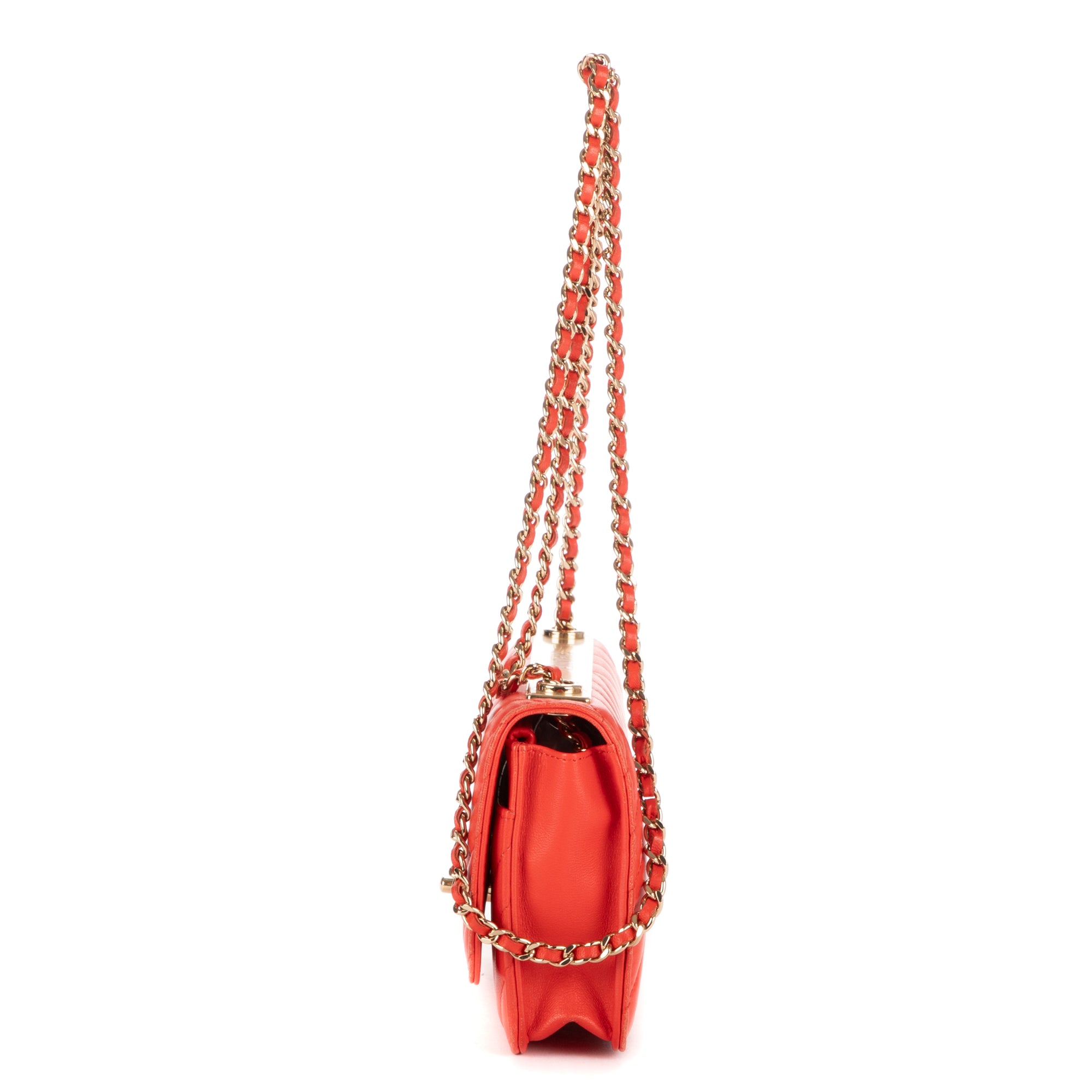 Bolso Bandolera Cartera con Cadena Naranja Piel Acolchada Chevron de Moda