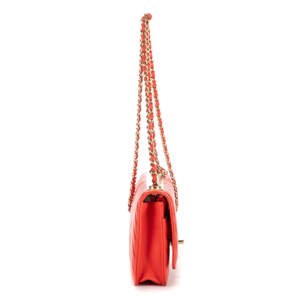 Bolso Bandolera Cartera con Cadena Naranja Piel Acolchada Chevron de Moda