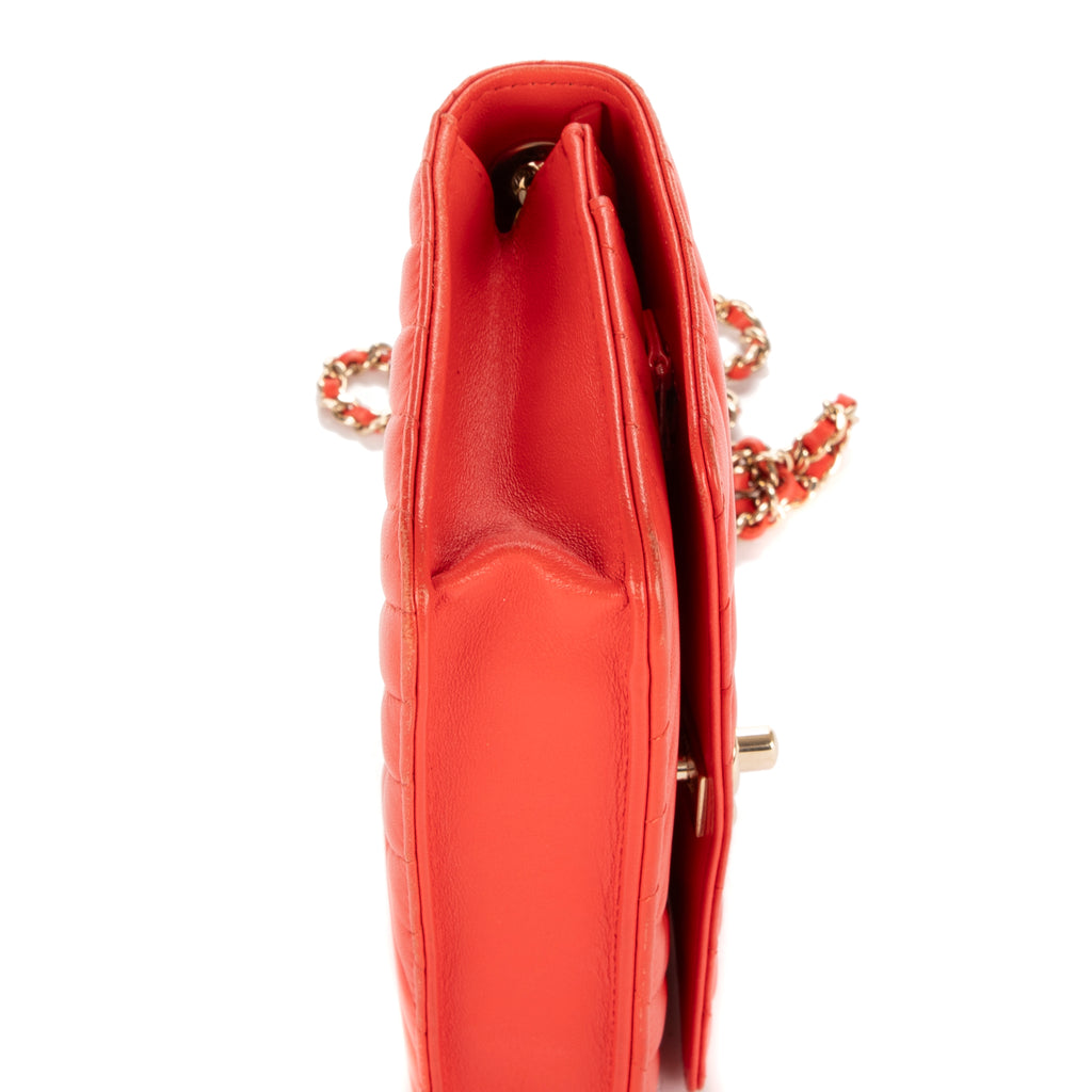 Bolso Bandolera Cartera con Cadena Naranja Piel Acolchada Chevron de Moda